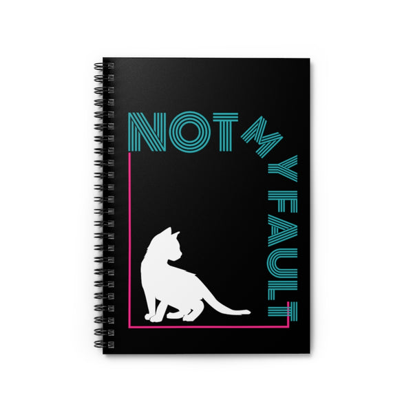 Cute Cat Notebook cover art for spiral bound notebook with white kitten silhouette and neon letters "Not My Fault" in a retro vintage style