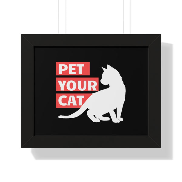 Framed graphic cat art poster with white kitten silhouette - Pet Your Cat