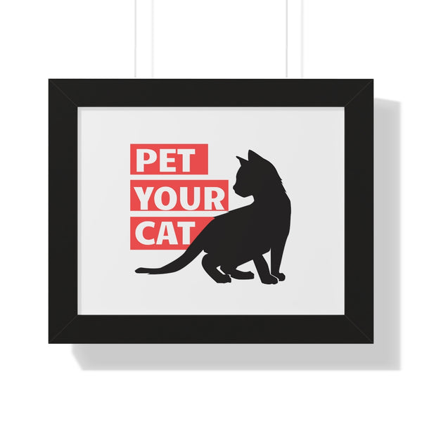Framed graphic cat art poster with black kitten silhouette - Pet Your Cat