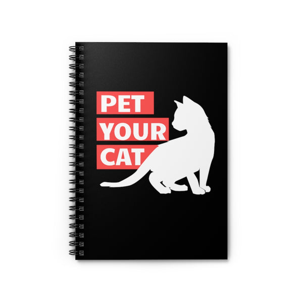 Spiral Notebook with Cat art design white kitten silhouette and the words "pet your cat"