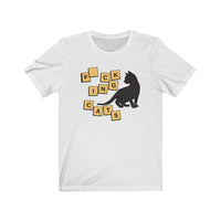 Graphic tee with kitten and board game letter tiles