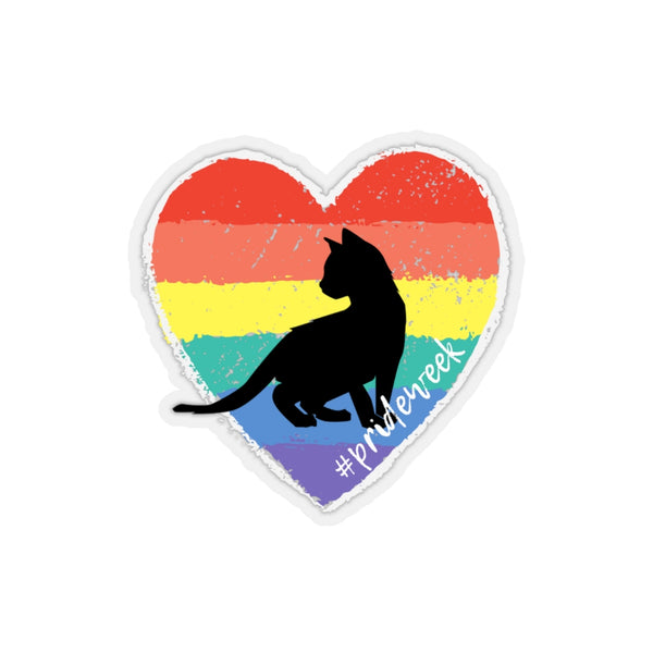 #Pride Week Rainbow Heart Cute Cat Kiss-Cut Stickers
