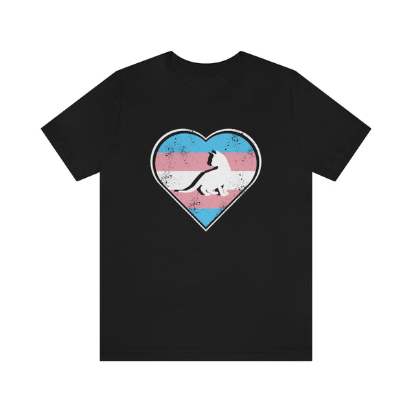 Cat shirt with trans pride heart flag and kitten