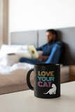 coffee mug with cat design and retro vintage lettering