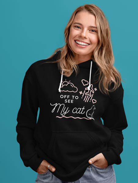 Cat hoodie for cat lovers off to see my cat pink and white