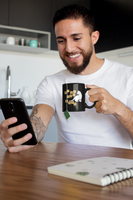 Cat mug with scrabble letters and white kitten cute and funny