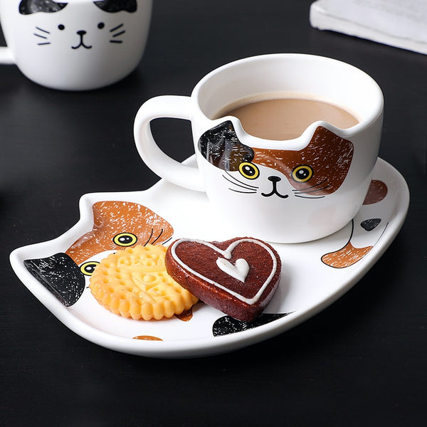 Cat coffee mug and ceramic tray