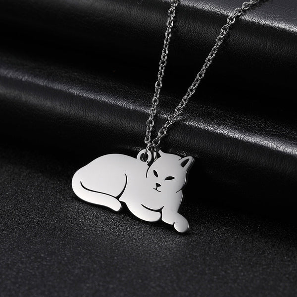 Cat necklace in shape of cat- stainless steel fashion accessory