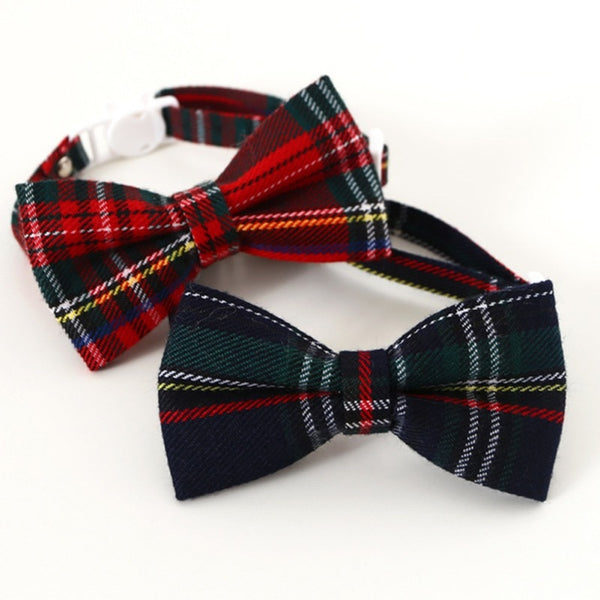 Adorable cat bowties for the holidays plaid patterns green and red