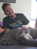 Boy with his cat wearing a cute cat t-shirt