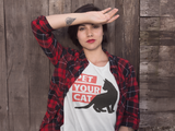 Woman wearing cool cat t-shirt